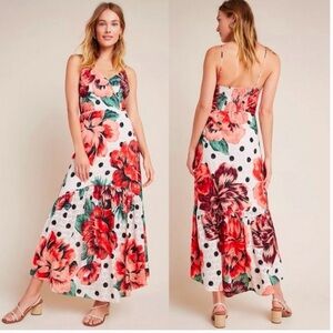 Farm Rio Eyelet Anthropologie Riviera Red Floral Midi Sundress Size 6